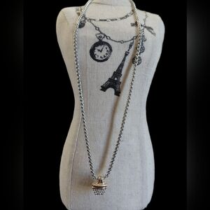 Silver Acorn Necklace With Rhinestones